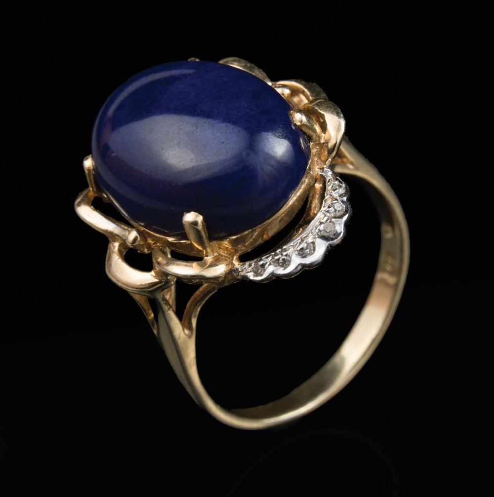 Appraisal: kt Yellow Gold Lapis and Diamond Ring center oval cabochon