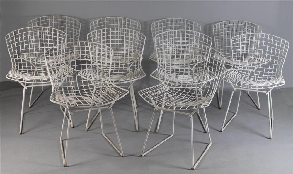 Appraisal: SET OF TEN HARRY BERTOIA WIRE SIDE CHAIRS with white