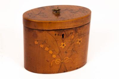 Appraisal: A late th Century Sheraton period oval satinwood tea caddy