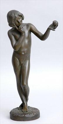 Appraisal: C AARON Bronze figure of a nude adolescent holding an