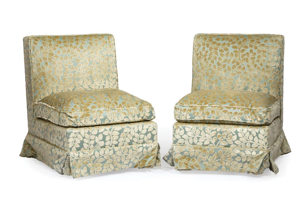 Appraisal: Pair of Cut Velvet Slipper Chairs th c probably Kisabeth