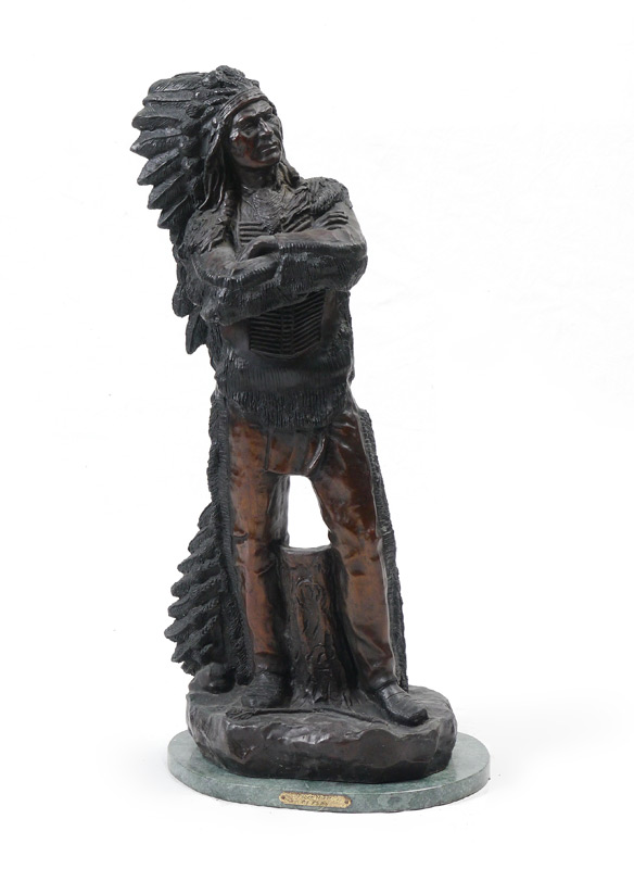 Appraisal: LARGE BRONZE INDIAN CHIEF SCULPTURE AFTER KAUBA '' h x