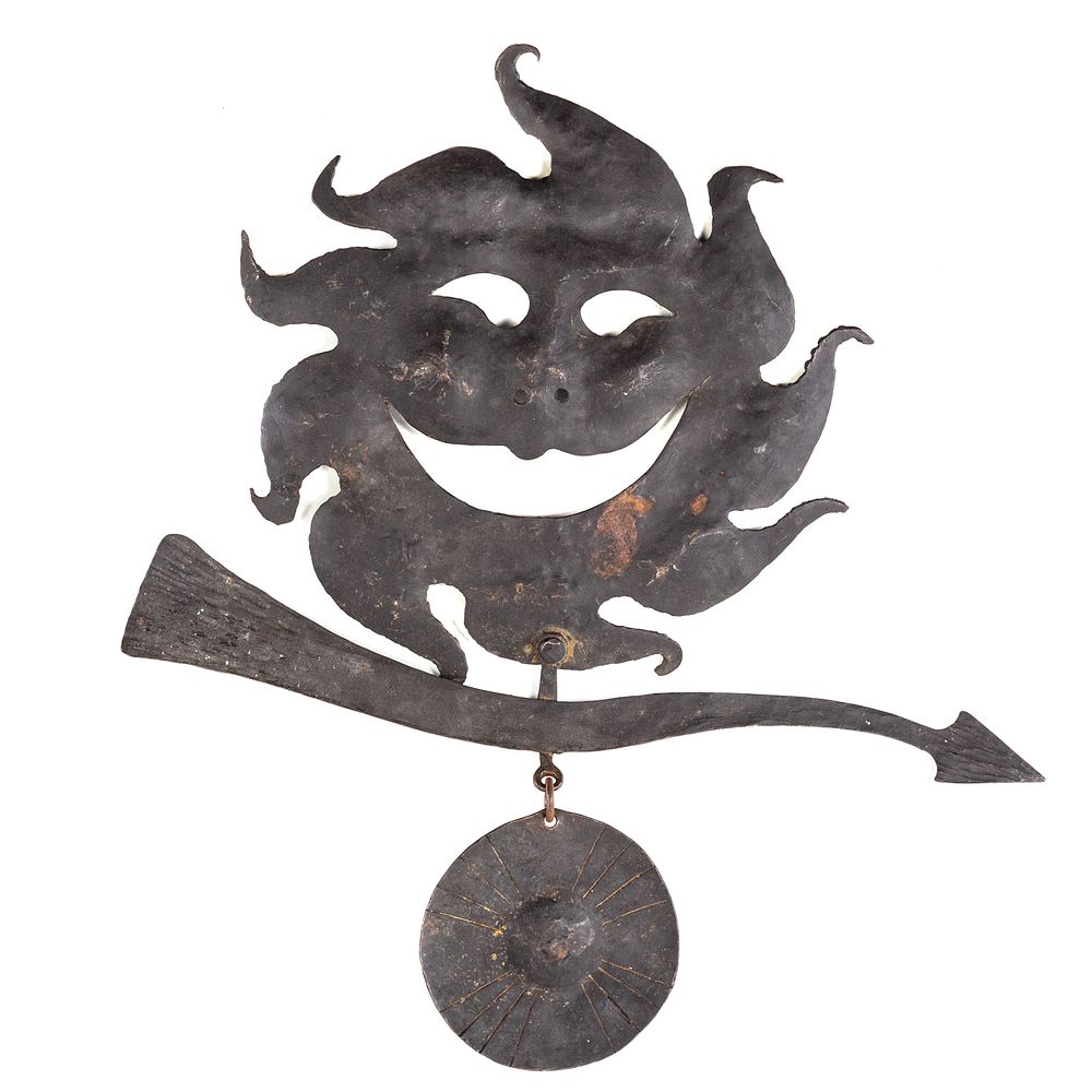 Appraisal: Continental Forged Iron Sun Hanging Decoration Stylized smiling sun with