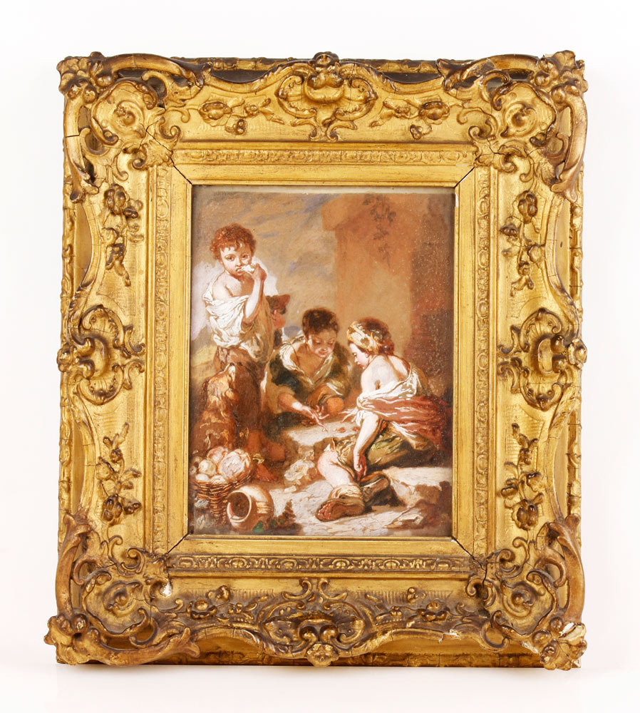 Appraisal: - th C German Children Playing Gouache th century German