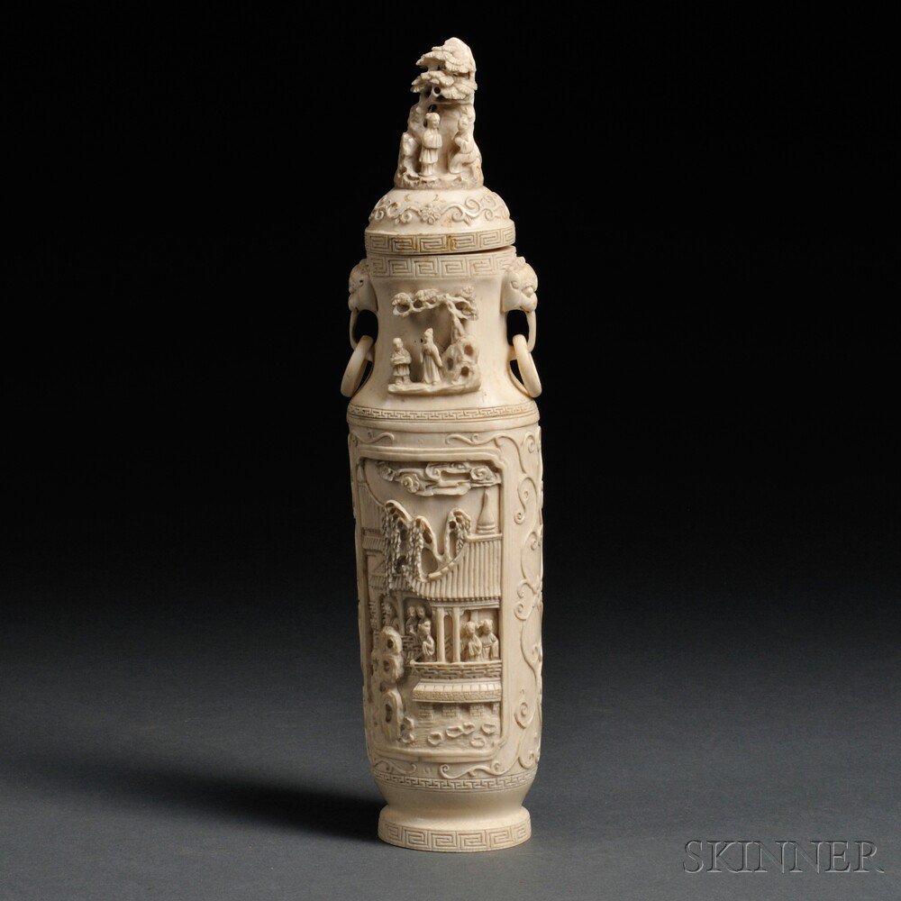 Appraisal: Ivory Urn with a Cover China th th century decorated