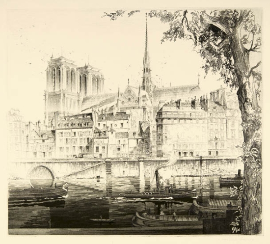 Appraisal: JOHN TAYLOR ARMS Notre Dame de Paris Etching and aquatint