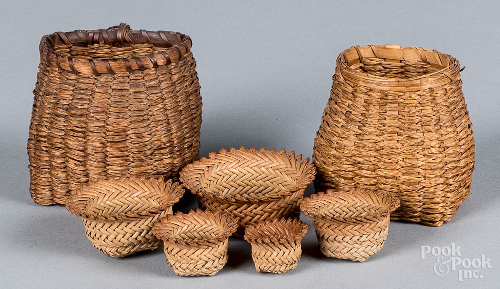 Appraisal: Group of miniature woven baskets Group of miniature woven baskets