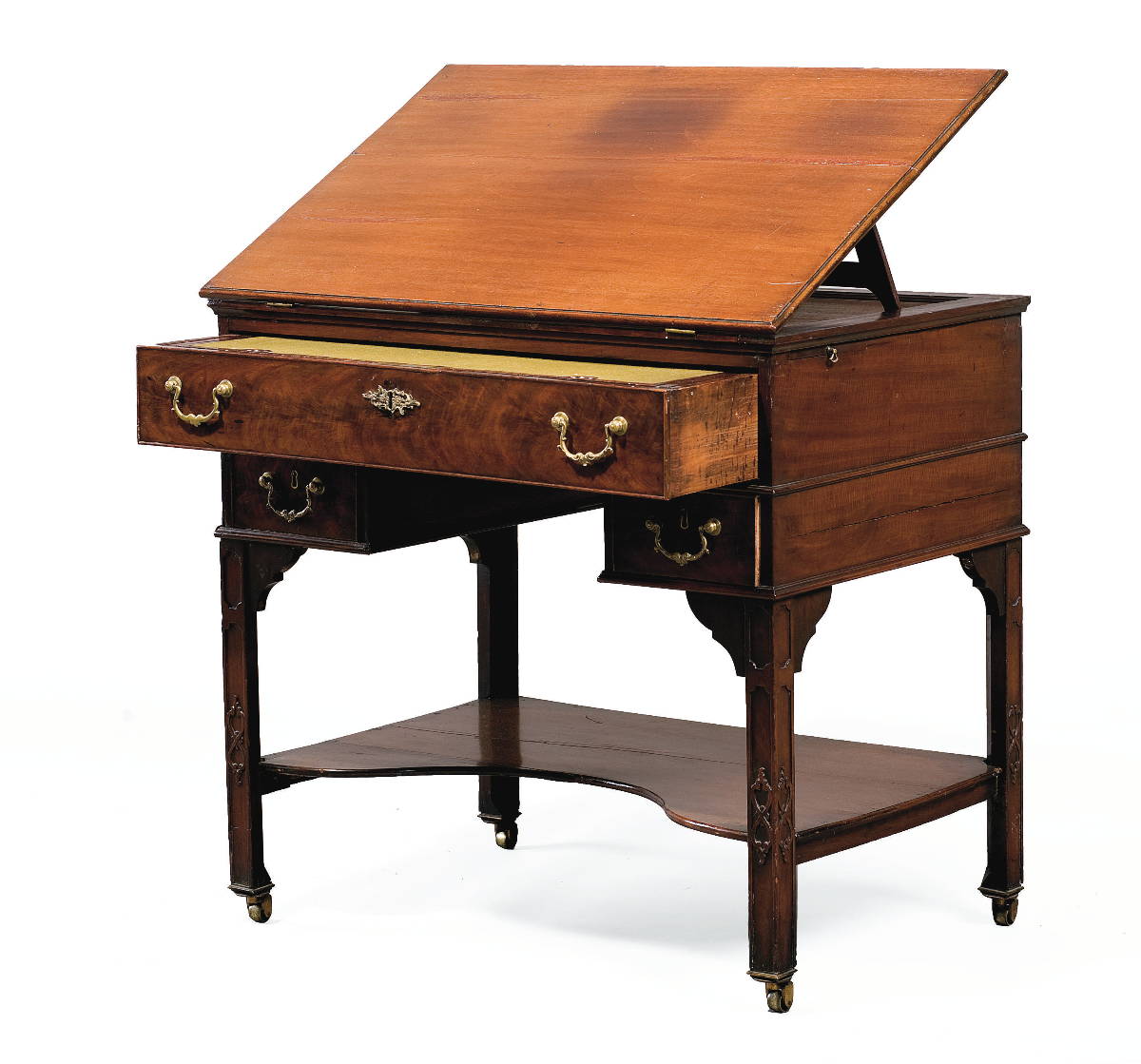 Appraisal: GEORGIAN CARVED MAHOGANY GENTLEMAN'S DESK AND DRESSING TABLE The rectangular