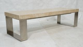 Appraisal: Modern Travertine Marble Stainless Cocktail Table Modern Travertine Marble Stainless