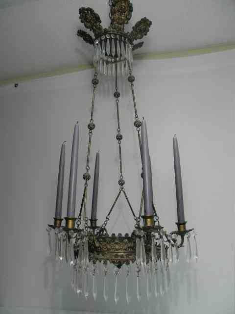 Appraisal: Renaissance Revival gilt metal six light chandelier th century Embossed