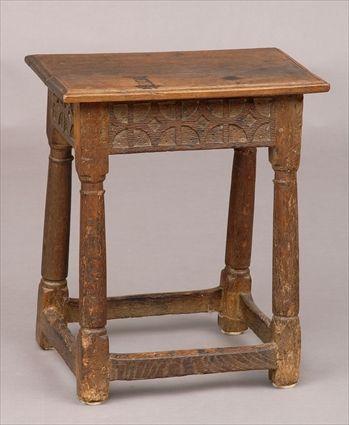 Appraisal: ELIZABETHAN CARVED OAK JOINT STOOL The molded seat above strapwork