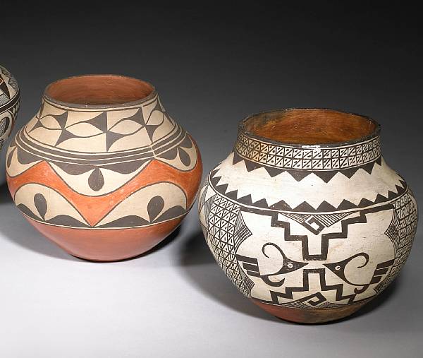 Appraisal: Two Pueblo jars Including an Acoma example with bold decoration