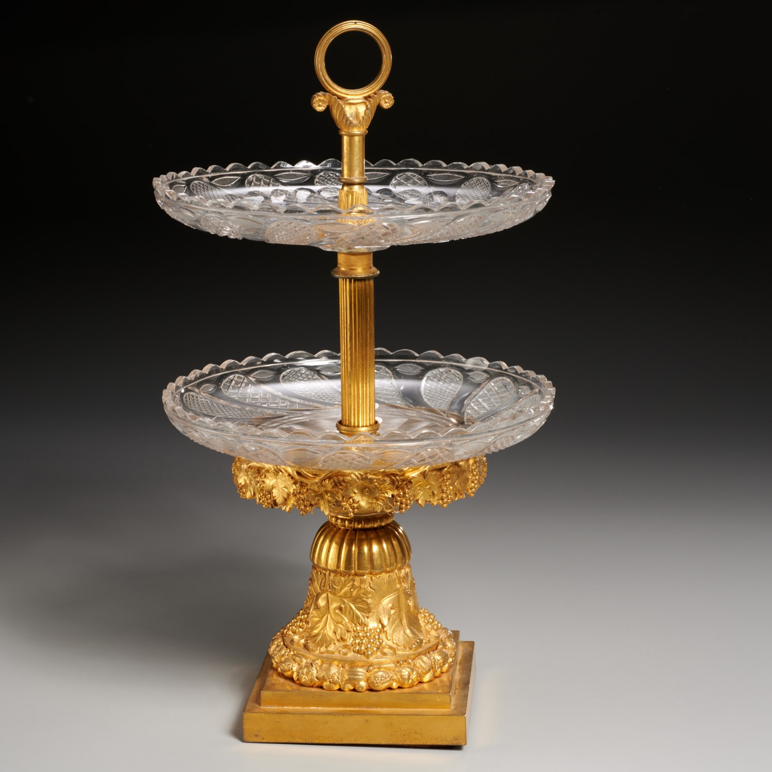 Appraisal: RUSSIAN TWO-TIER GILT BRONZE AND CUT GLASS SERVER th c