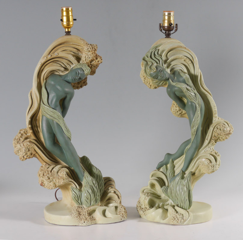 Appraisal: PAIR REGLOR OF CALIFORNIA DECO FIGURAL LAMPS Pair with composite