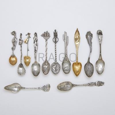 Appraisal: TWELVE EXTRAORDINARY FIGURAL SILVER SPOONS Three by Gorham Narragansett with