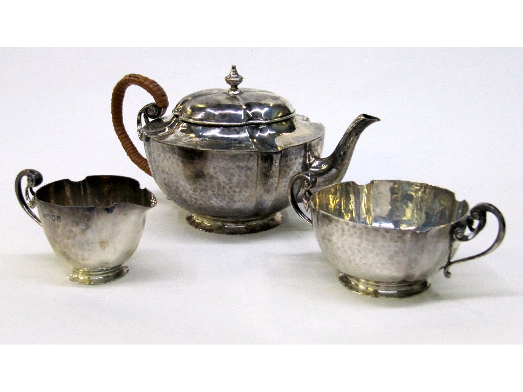 Appraisal: Arts and Crafts bachelor three piece silver tea service by