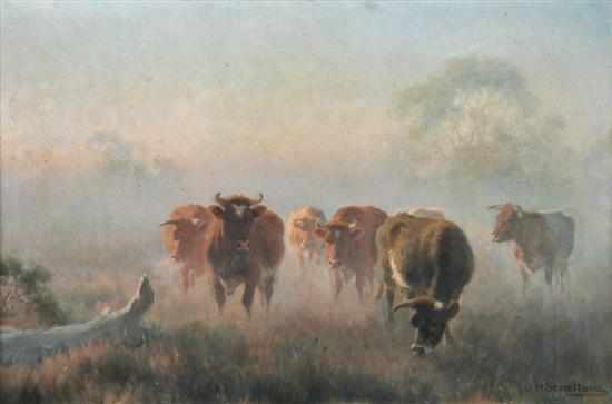 Appraisal: J H SCHELTEMA - Cattle in a Rising Mist oil