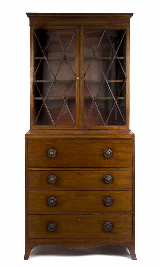 Appraisal: An English Sheraton Secretary Bookcase th century having a molded