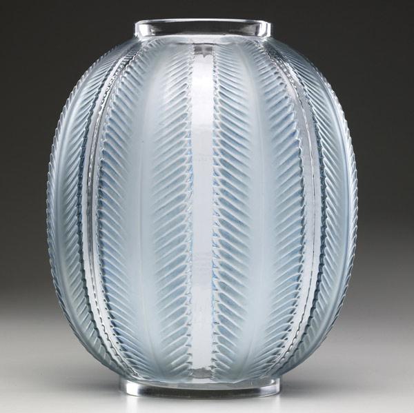 Appraisal: LALIQUE Biskra vase of clear and frosted glass with teal