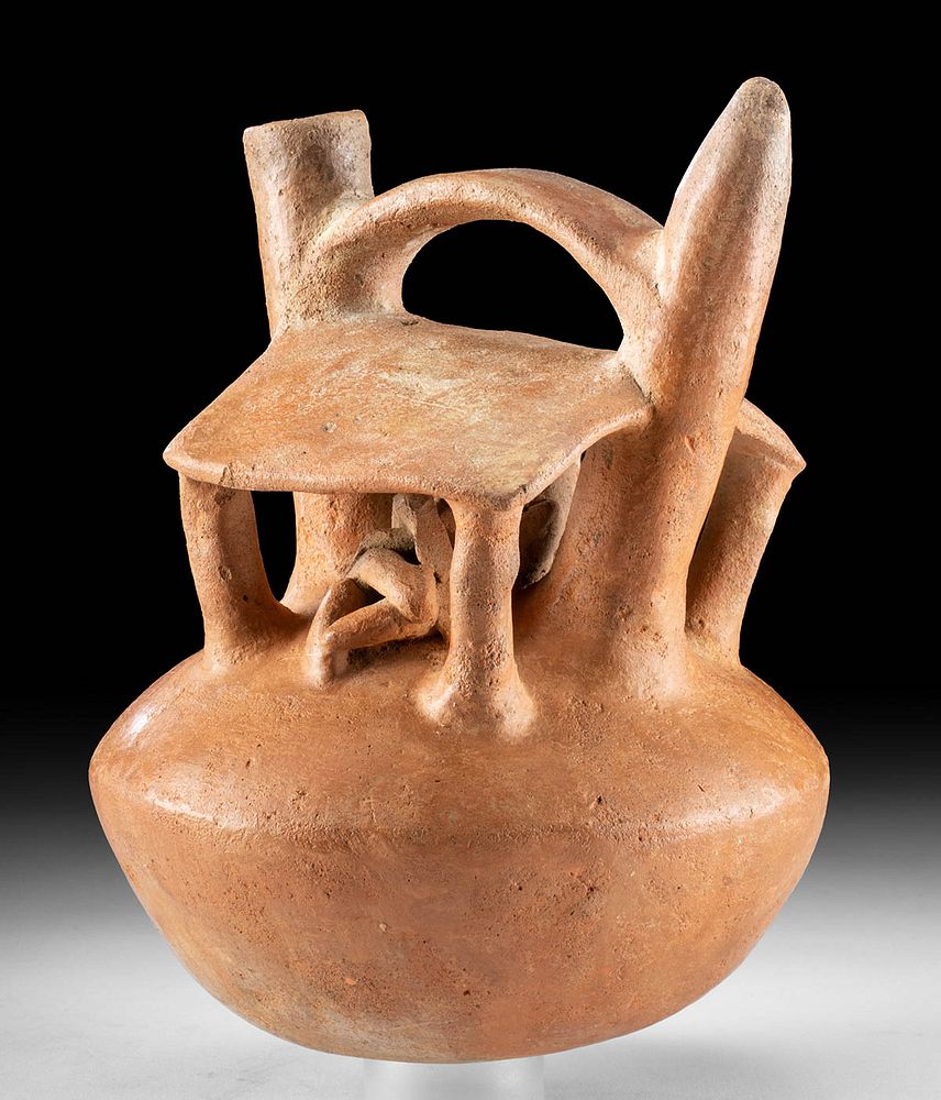 Appraisal: Salinar Terracotta Stirrup Vessel w Erotic Scene Pre-Columbian North Coast