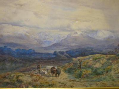 Appraisal: H WARD Moorland Path with Cattle Sheep and Drover signed