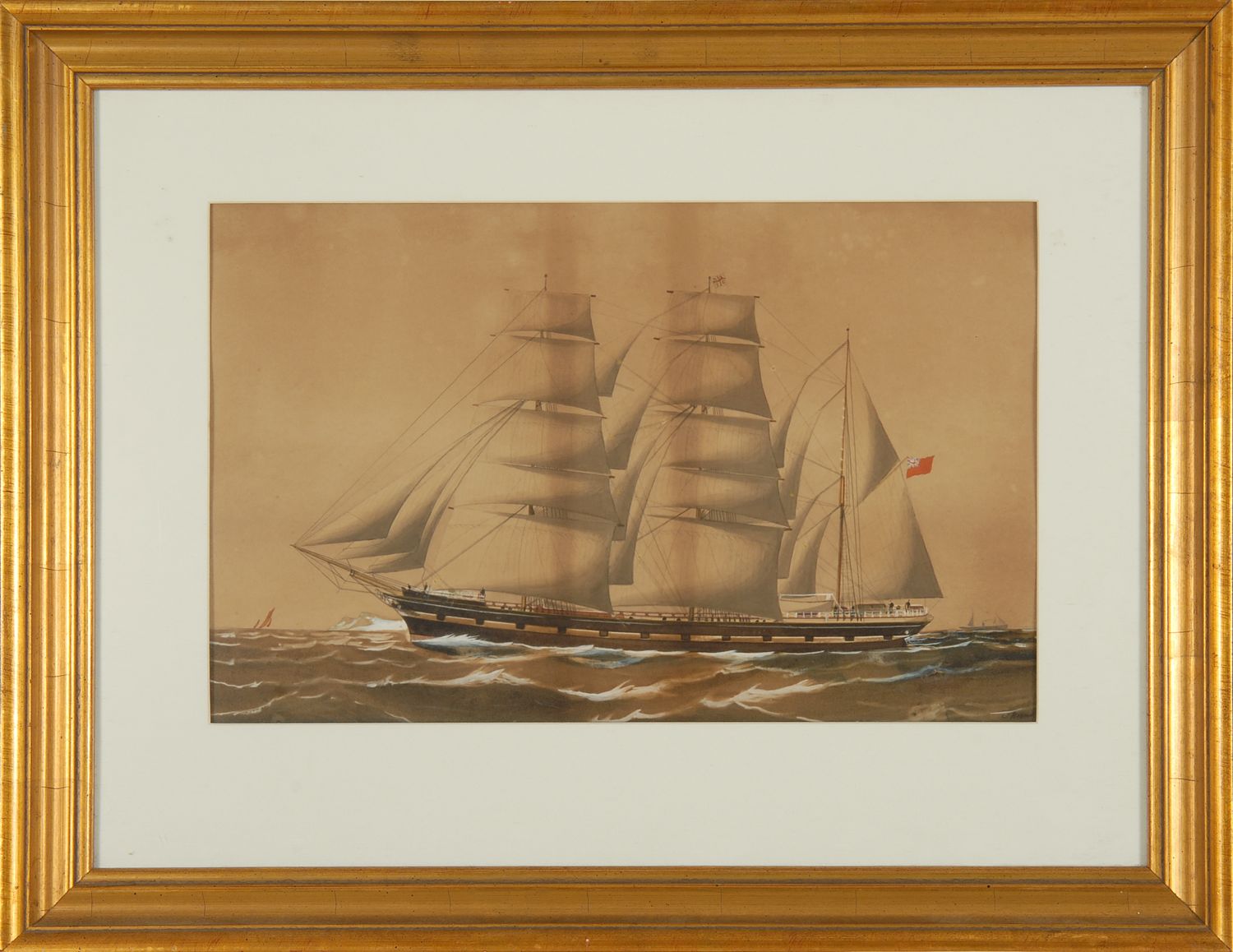 Appraisal: FRAMED WATERCOLOR A British ship under full sail Signed lower