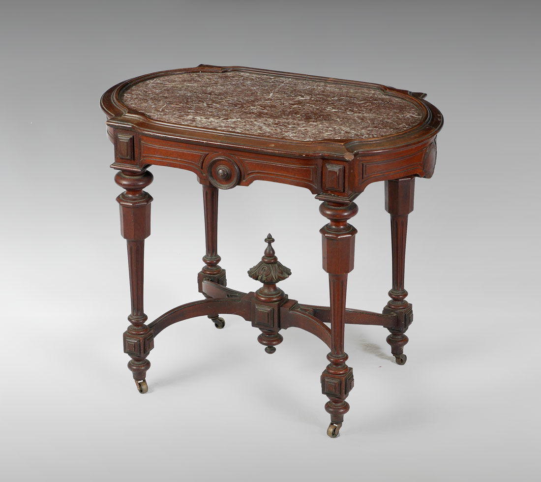 Appraisal: VICTORIAN MARBLE TOP PARLOR TABLE Shaped top with inset variegated