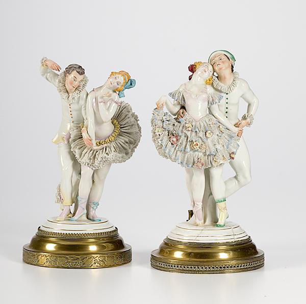 Appraisal: DRESDEN PORCELAIN DANCING FIGURINES PAIR German early th century Dresden