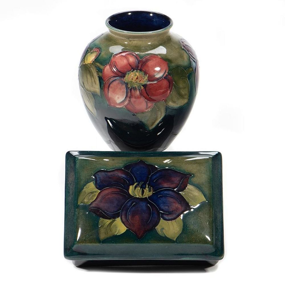 Appraisal: Moorcroft Pottery Covered Box And a Vase in the Anemone