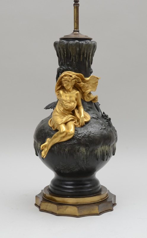 Appraisal: TERVILLE SUAN BRONZE AND GILT-METAL FIGURAL-DECORATED VASE MOUNTED AS A