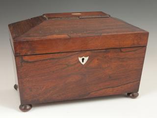 Appraisal: English Carved Rosewood Sarcophagus Form Tea Caddy English Carved Rosewood