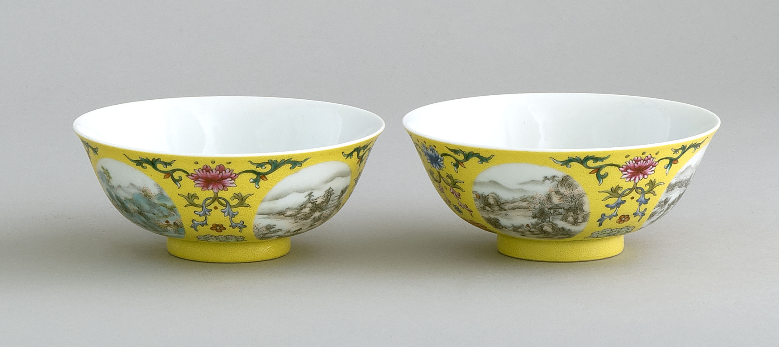 Appraisal: PAIR OF FAMILLE JAUNE PORCELAIN BOWLS Song DynastyIn bell form