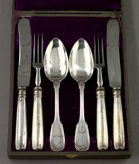 Appraisal: Cased Set of Two H Mau Silver Three-Piece Place Settings