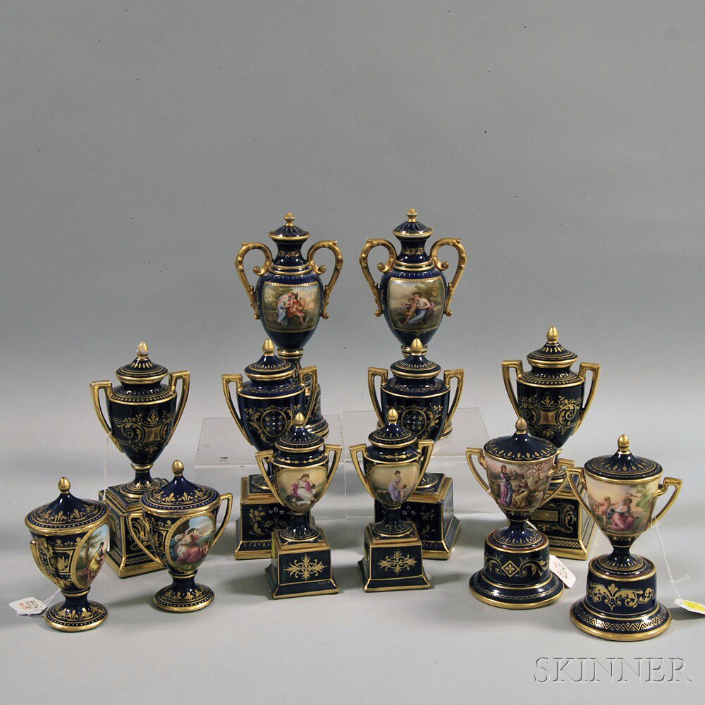 Appraisal: Six Pairs of Vienna Porcelain Covered Urns late th or