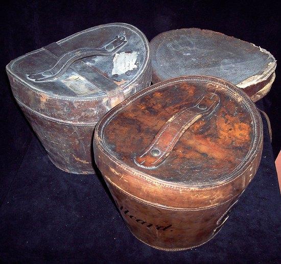 Appraisal: Three leather hat boxes one containing a black silk top