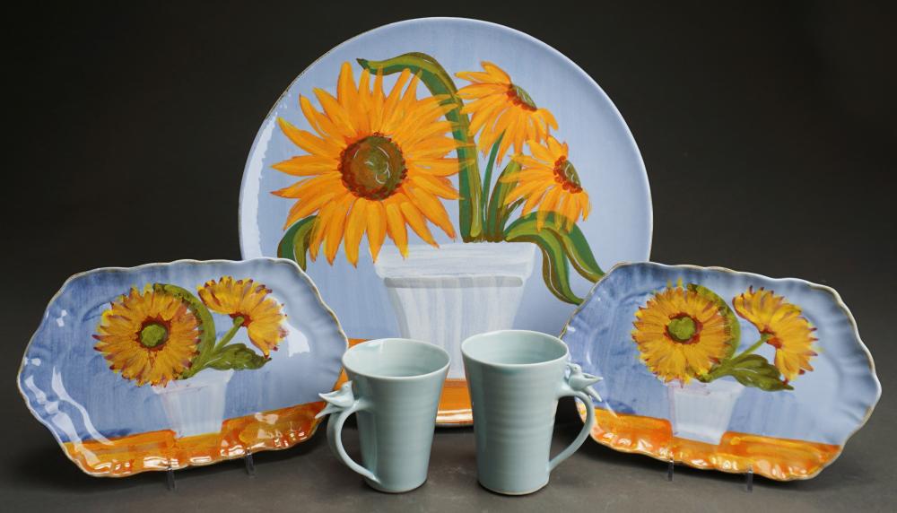 Appraisal: VIETRI SUNFLOWER DECORATED CERAMIC CHARGER AND TWO DISHES AND A