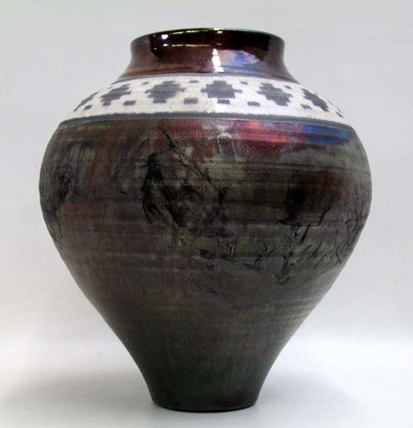 Appraisal: RAKU STUDIO ART POTTERY VESSEL having high-shoulder form with tapering