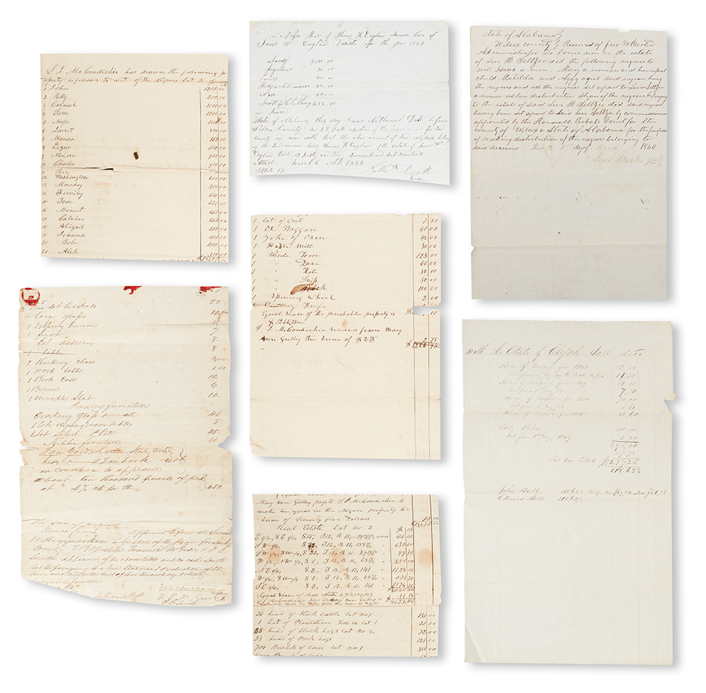 Appraisal: SLAVERY AND ABOLITION--ALABAMA Group of papers relating to the sale