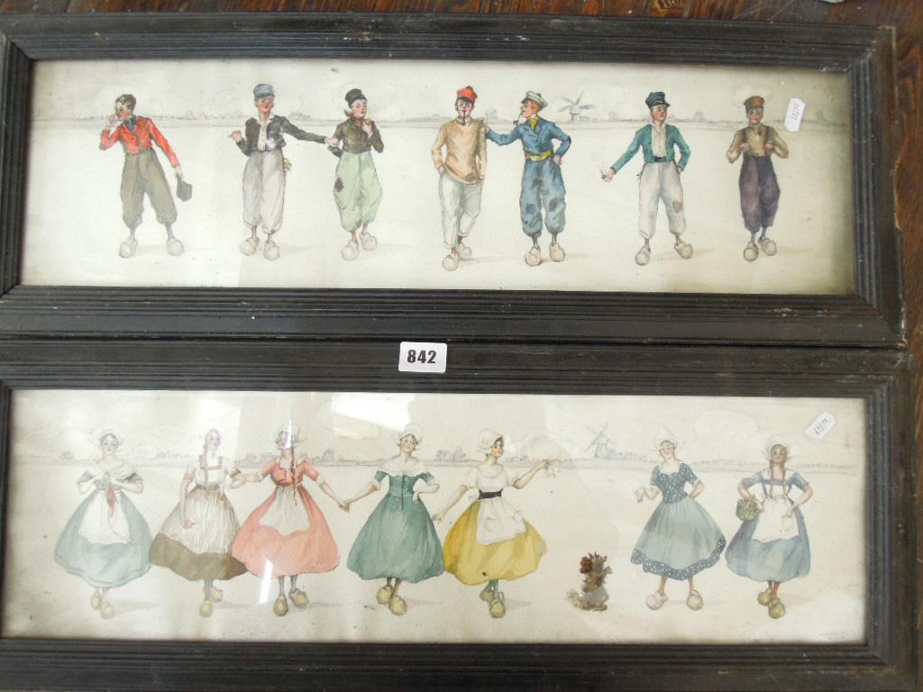 Appraisal: A pair of early th century watercolour caricatures one showing