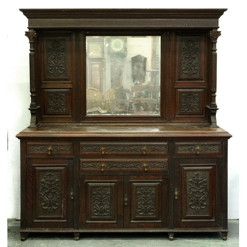 Appraisal: A Victorian oak mirror-back sideboard c with carved panels and