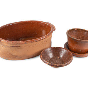 Appraisal: Five Redware Articles American th Century including a flowerpot with