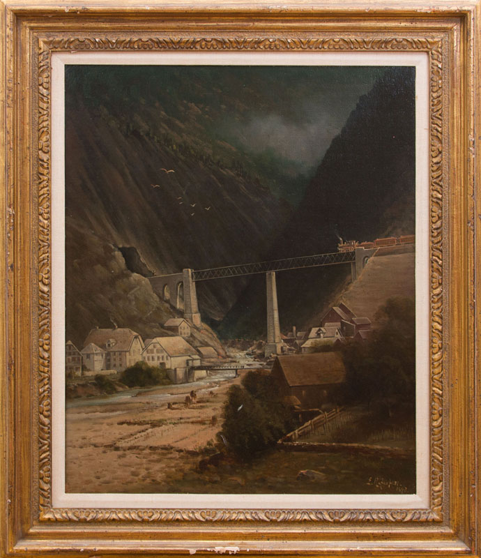 Appraisal: EDWARD RUFUS HILL - TRAIN BRIDGE Oil on canvas signed