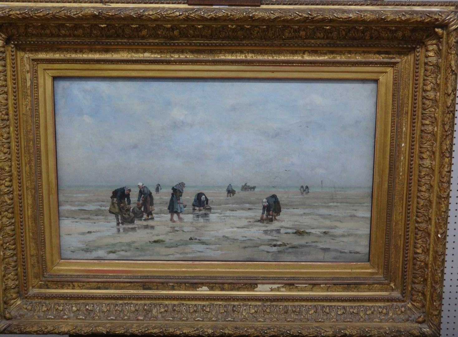 Appraisal: Emile Louis Vernier - Fisherfolk on the shore collecting cockles