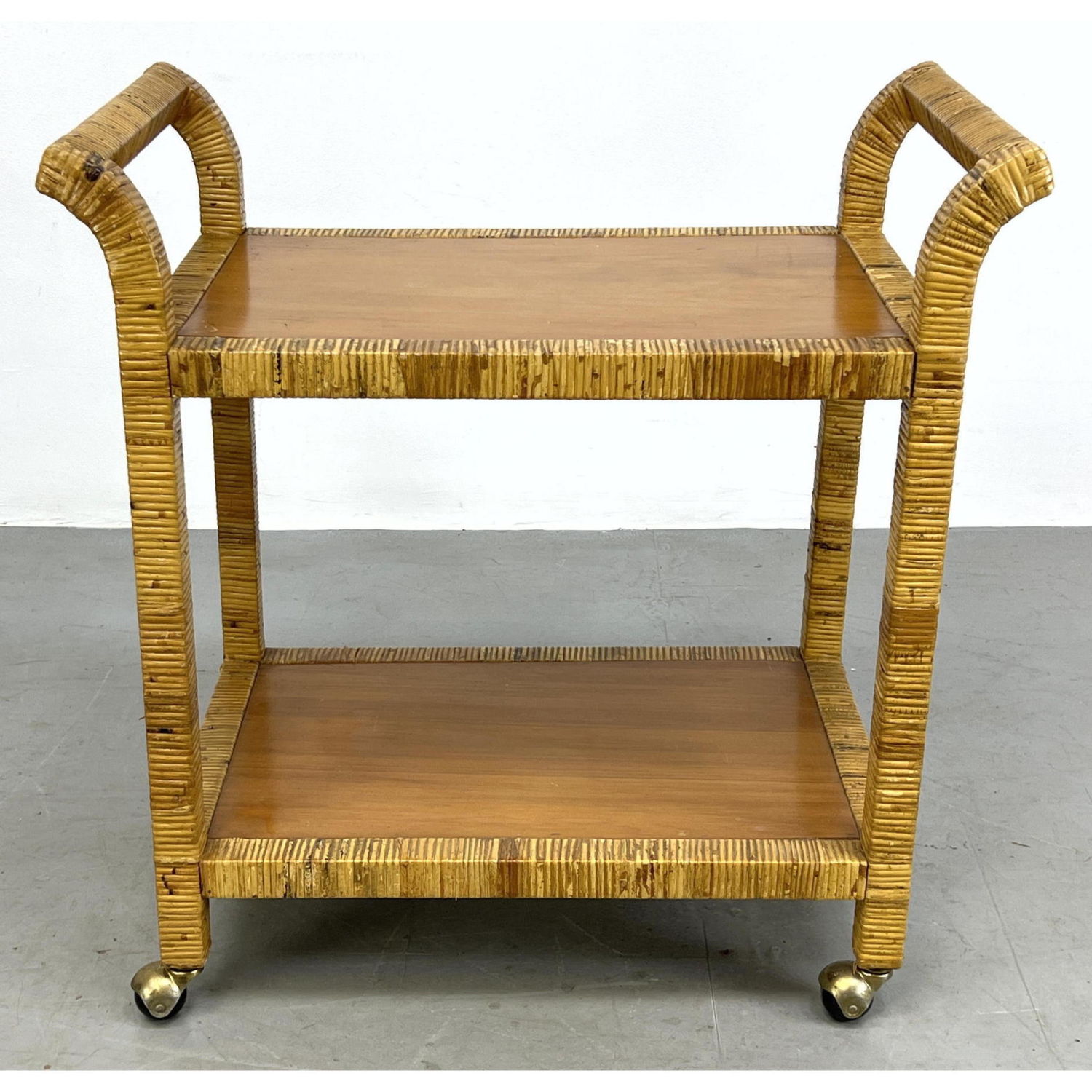 Appraisal: Rattan Wrapped Bar Cart Server Dimensions H inches W inches