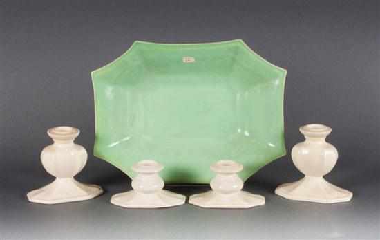 Appraisal: Cowan Pottery footed centerbowl and two pairs of candle holders