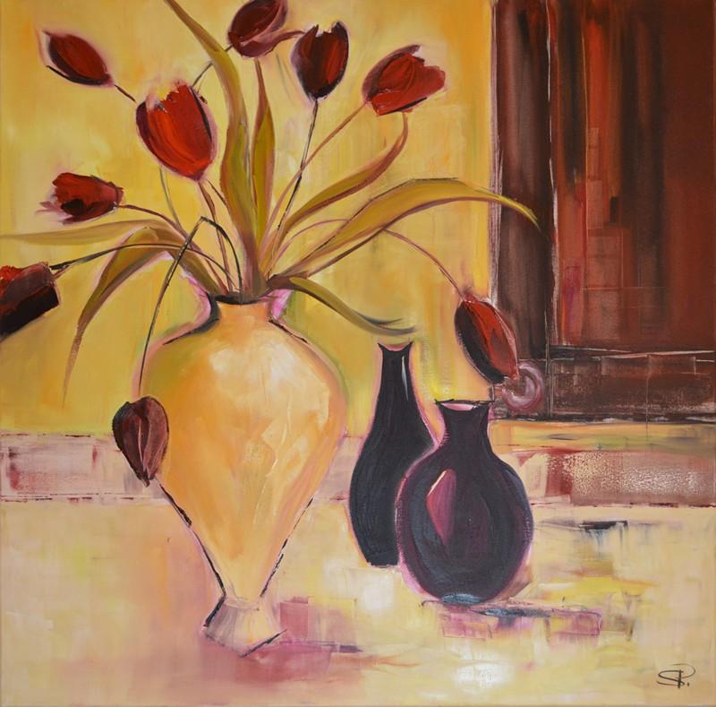 Appraisal: SARAH PAXTON RUBY TULIPS OIL ON CANVAS X CM SARAH