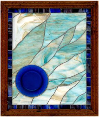 Appraisal: Stained glass window cast glass blue plate mounted in field