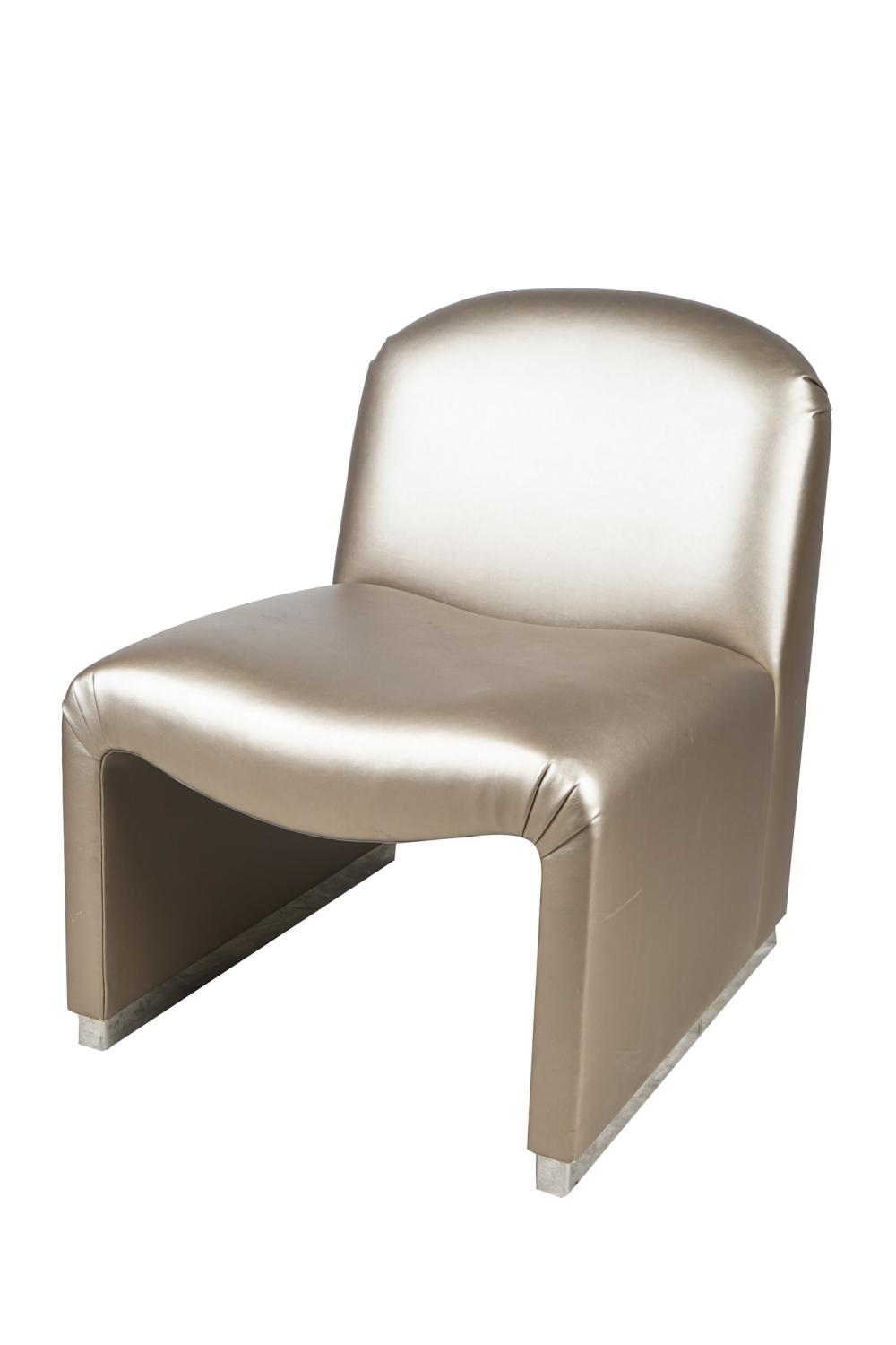 Appraisal: ITALIAN MODERN LOUNGE CHAIRwith platinum-colored metallic leather or faux leather