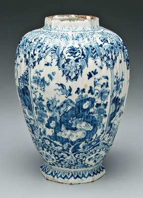 Appraisal: Delft vase ribbed body with octagonal base and rim floral