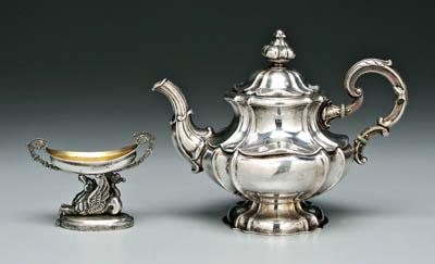 Appraisal: Two pieces Continental silver teapot scalloped rounded form with scroll